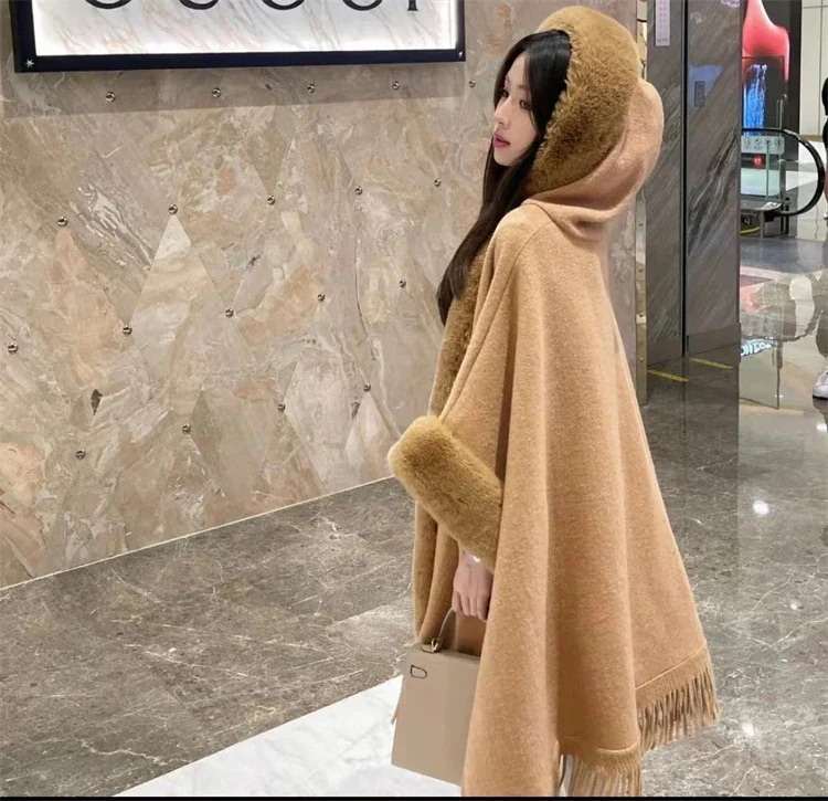 IENA✨極美品 カシミヤポンチョコート フード ベージュ ゆったり フレア F 激安セール ポンチョ コート カジュアル 暖かい 生放送 厚手