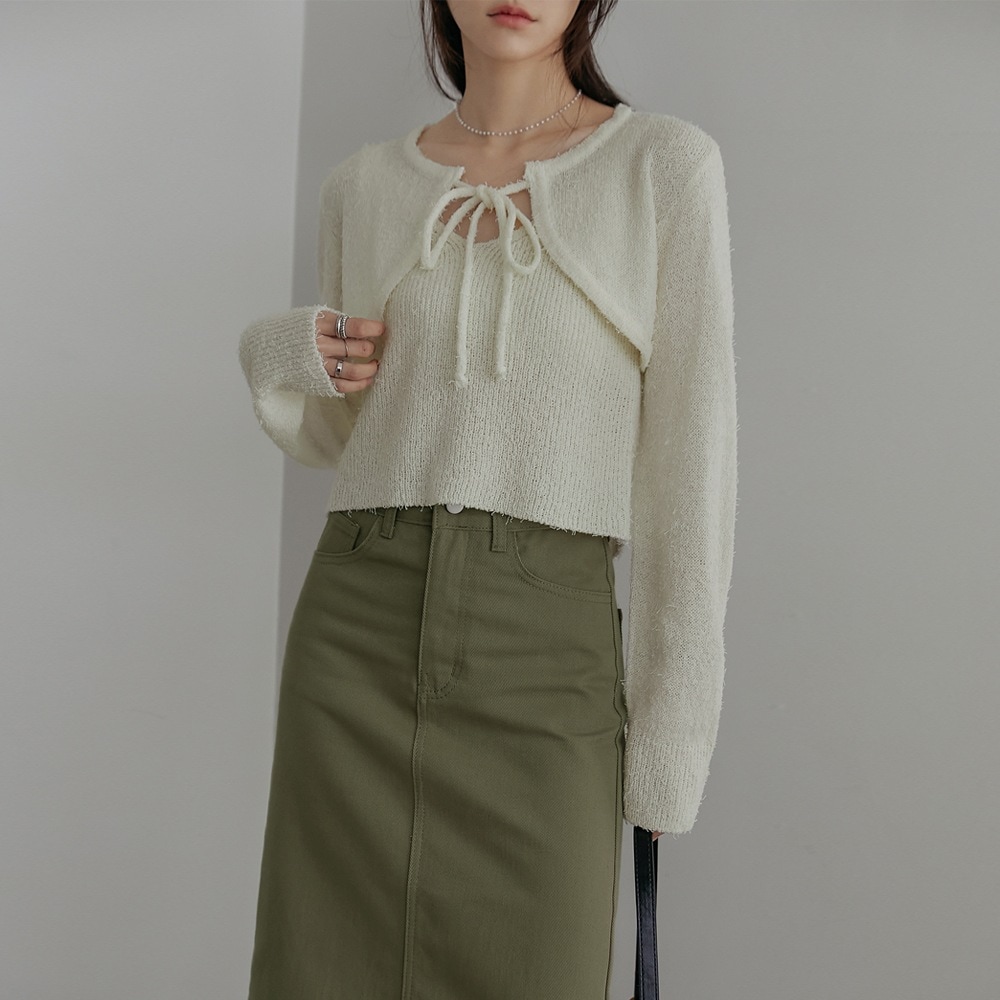 デッセンブックルセットアップクロップボレロカーディガン