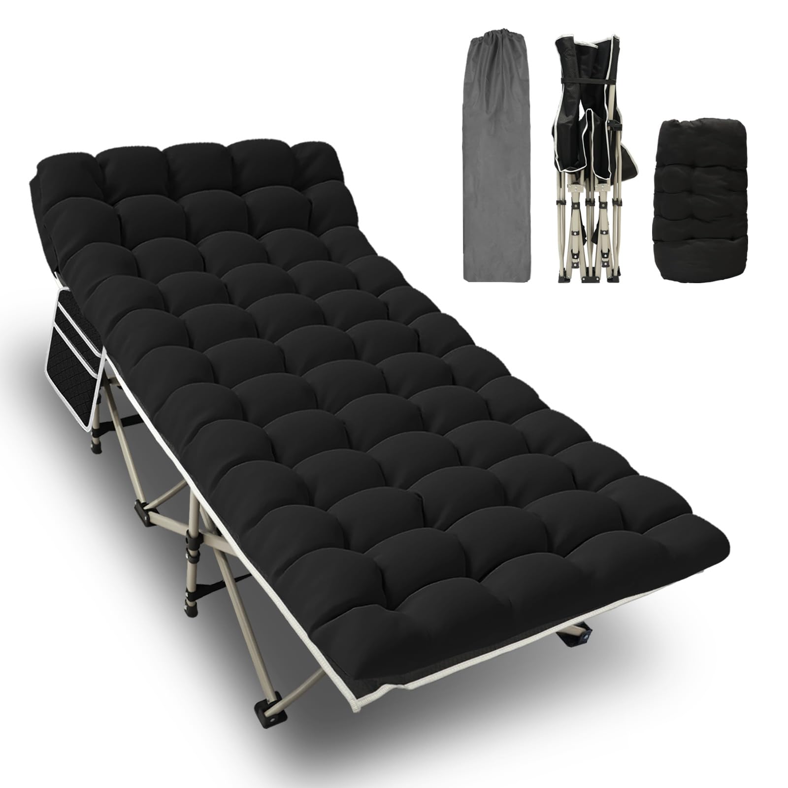 折りたたみベッド 組立簡単 幅広 簡易ベッド 折り畳み 高さ調節 大容量 軽量 収納付き ブラック TJB1080B