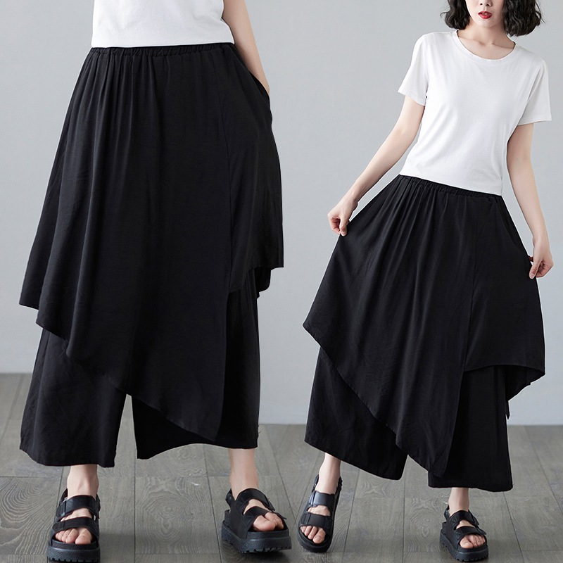 ドレス パンツ 女性 夏 7 分パンツ ゆったりワイドレッグナイトスカート パンツ 7分丈 ワイド ドッキング ウエストゴム 薄手 大人可愛い きれいめ シンプル カジュアル 大人 おしゃれ レトロ