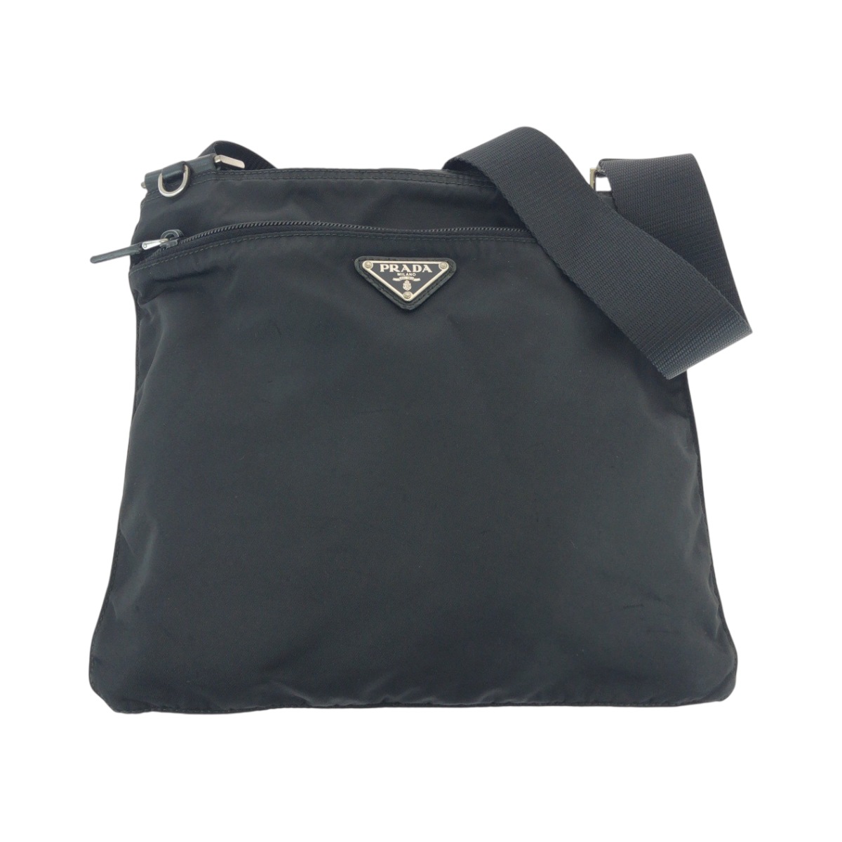 美品 テスート 三角ロゴプレート ブラック 黒 シルバー金具 ナイロン BT7372 ショルダーバッグ サコッシュ レディース 503389