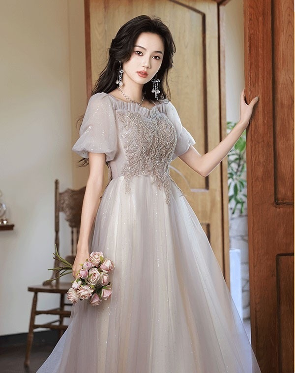 ワンピースドレスドレス二次会 可愛い ミモレ丈ドレス パーティードレス ドレス ピアノ Aライン 母親 半袖 演奏会用ドレス 発表会 フォーマル 大人 披露宴 バブルスリーブ 結婚式 ロングドレス