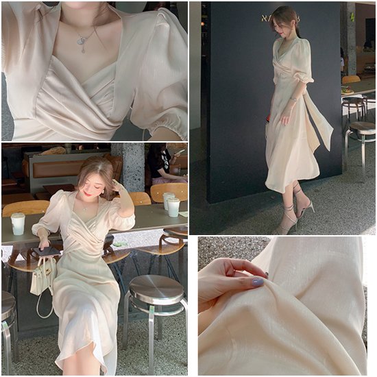 【取寄：納期2週間】結婚式ドレス 演奏会ドレス 大きいサイズ パフ袖 ミドル丈 スクエアネック