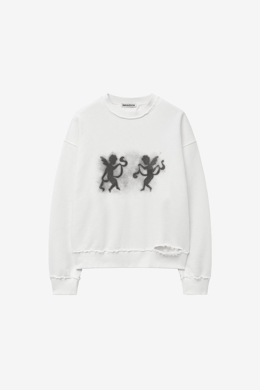 【INSILENCE】 ANGEL GRAPHIC CUT-OUT SWEATSHIRT : WHITE