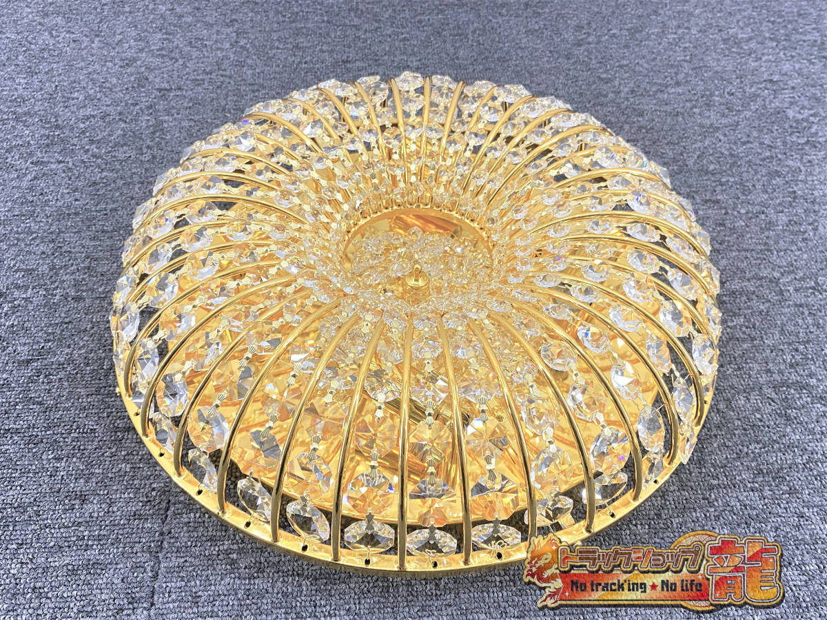 即納 Φ35cm BA15S口金 かぼちゃ型 シャンデリア 天吊り フルゴールドメッキ クリスタルビーズ 男の城 デコトラ 観光バス 車内照明C0644S