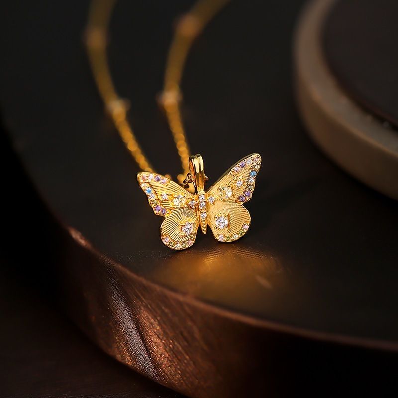 S925スターリングシルバーヴィンテージカラージルコンバタフライネックレスレディースニッチラグジュアリーネックレス鎖骨チェーン