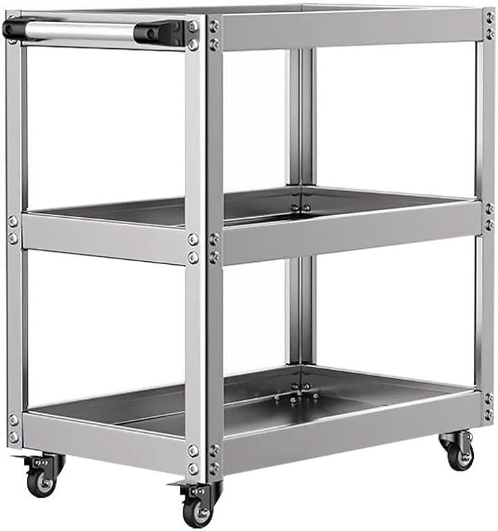 ステンレス製ツールカート 工具ワゴン 整備用 ツールワゴン 耐荷重200KG 回転キャスター付き ブレイキー付き 工具カート 工具台車 DIY (3段 幅67x奥行37x高さ75CM)
