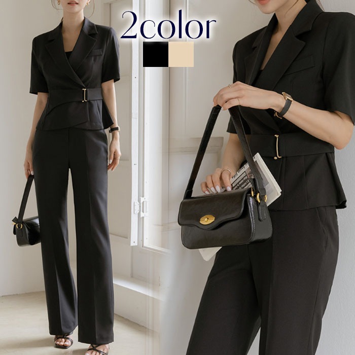 セットアップ レディース パンツスーツ タイトスーツ 結婚式 夏