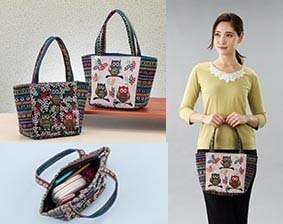 エスニック調ふくろう手提げバッグ（白系）