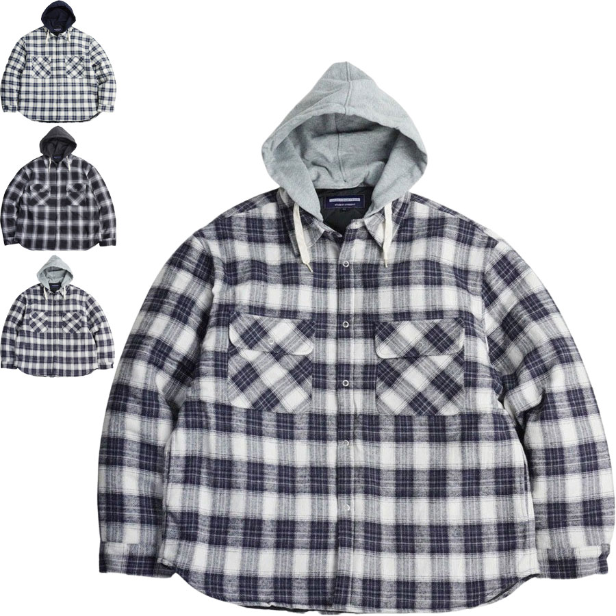 ラウンチベーシックトレード 男女兼用LAUNCH BASIC TRADEフーデット キルティングシャツジャケットブラックオンブレ ブルーチェック 6,556円