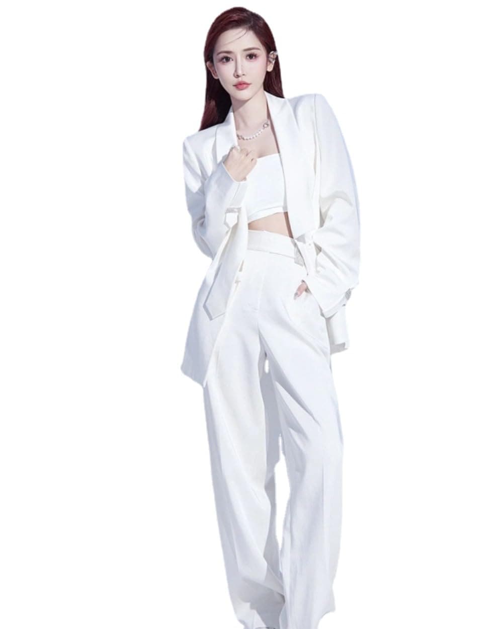 ゾシーフェックス 衣装 ダンス衣装 セットアップ レディース パンツスーツ 大人 白 ダンススーツ ヒップホップ ジャズダンス 衣装 3点セット ジャケット パンツ オーパーサイズ 長袖