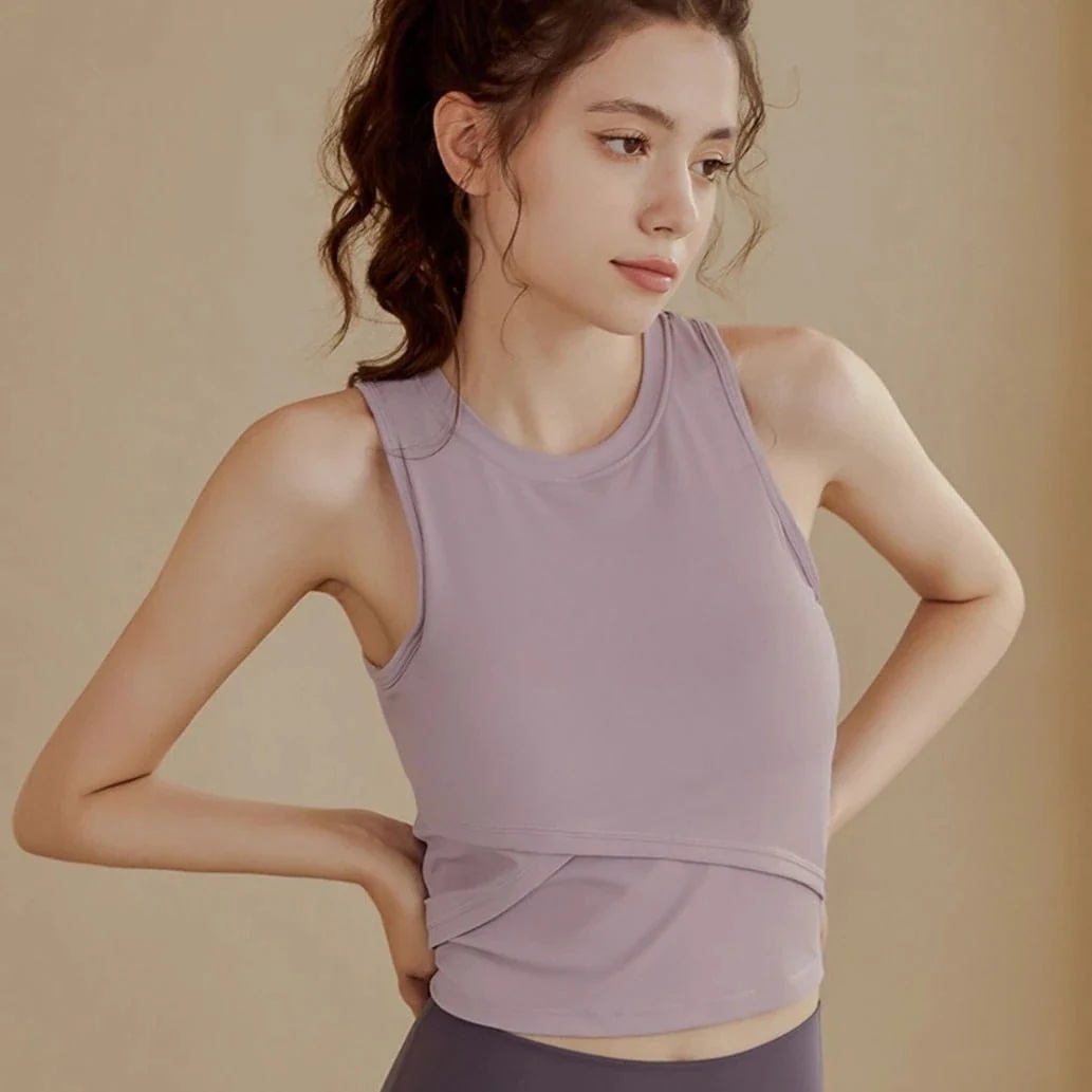 大好評[スポーツブラ ]固定ノースリーブヨガウェアエクササイズタンクトップショート耐衝撃トップフィットネス下着279