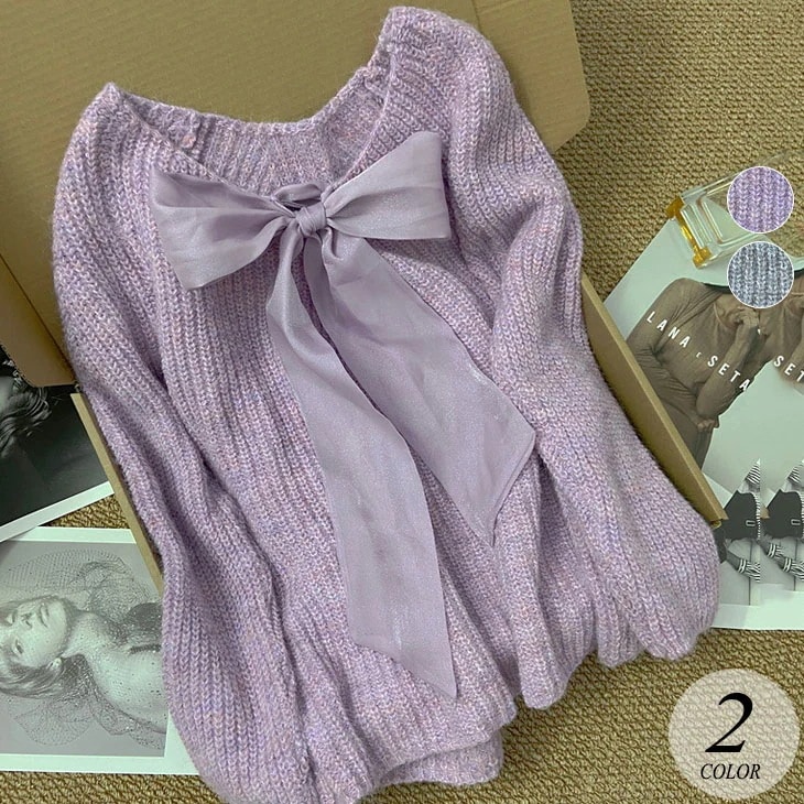 リボン ニット セーター 長袖 レディース トップス 蝶ネクタイ 秋 冬 ゆったり 長袖トップス 長袖セーター ニットセーター プルオーバー カジュアル お洒落 可愛い 韓国ファッション