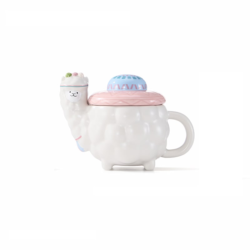 アルパカパラダイスシリーズ かわいい動物の形のデスクトップセラミックコーヒーマグ カバーとハンドル付き 296ml
