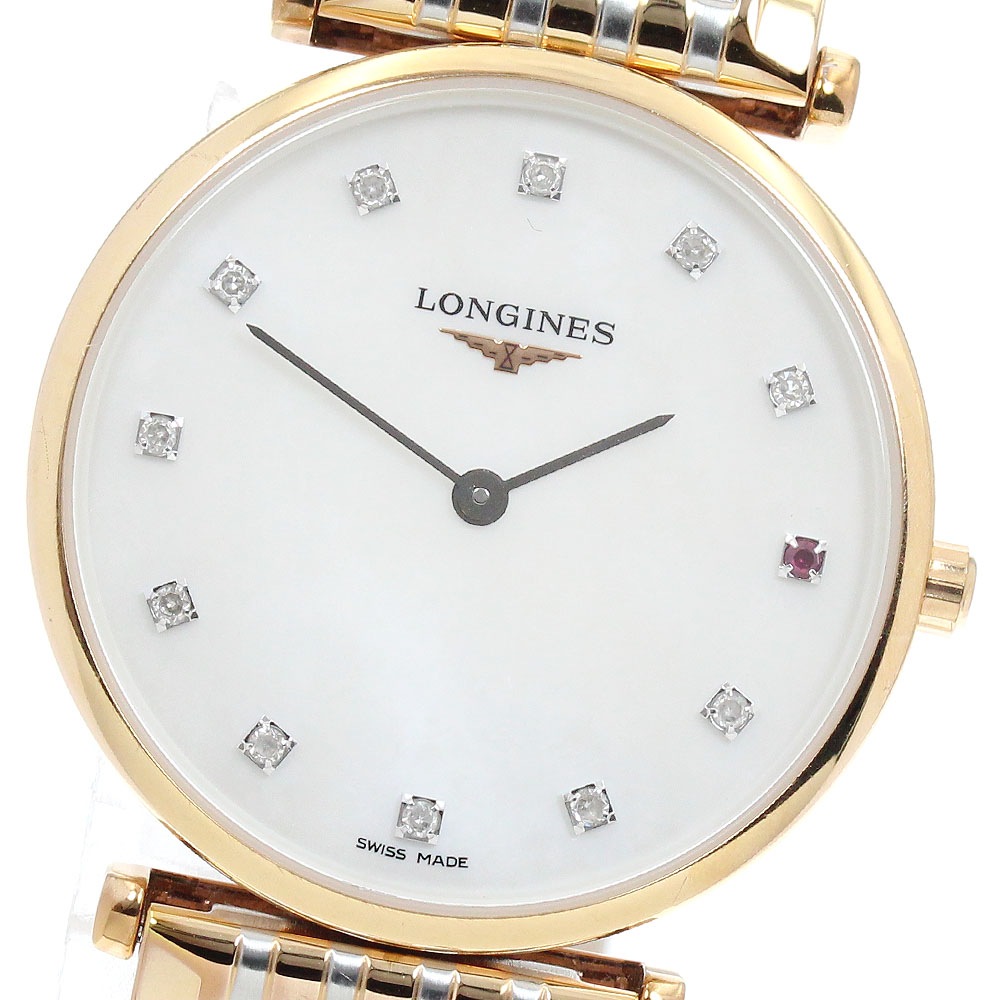 ロンジン LONGINES L4.512.1 ラ グラン クラシック ドゥ ロンジン 11Pダイヤ 1Pルビー クォーツ レディース 箱・保証書付き_962296【中古】