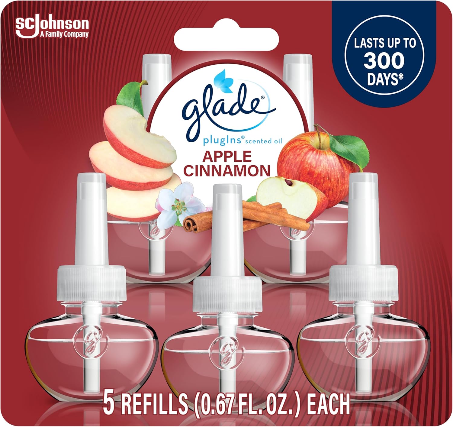 Glade PlugIns Refills Air Freshener, Scented and Essential Oils for Home and Bathroom, Apple Cinnamo