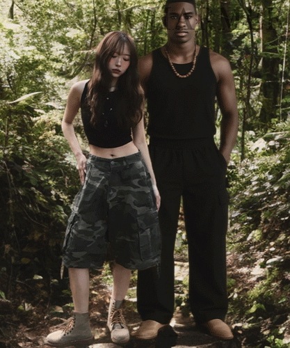 [ヒップそのもの/1位！] カモ ミリタリー カーゴ ポケット ワイド バミューダ パンツ