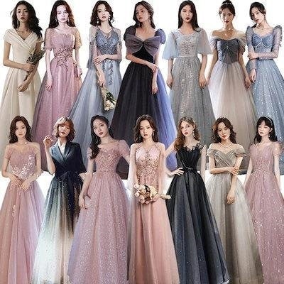 ドレス エレガント高級感成人式結婚式ドレス誕生日正式な場合演奏会 花嫁 司会パーティードレス一字肩側開深いVネック/韓国ファッション/ワンピース