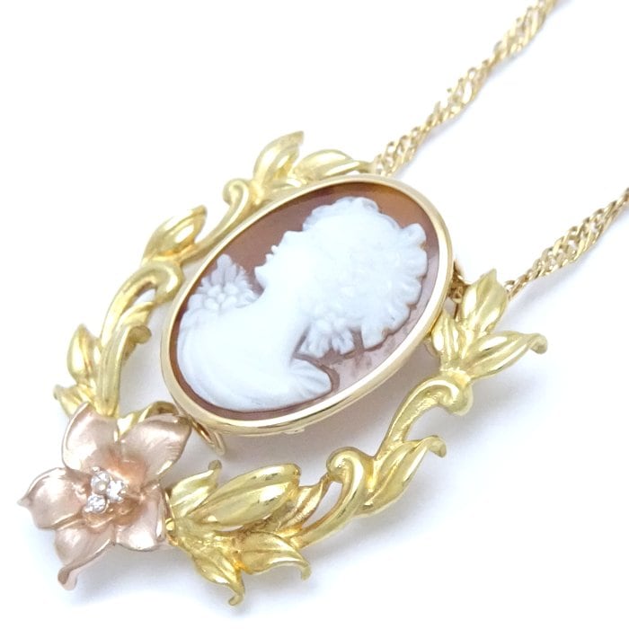 カメオ ネックレス ダイヤモンド0.03ct K18YG イエローゴールド/75764【中古】