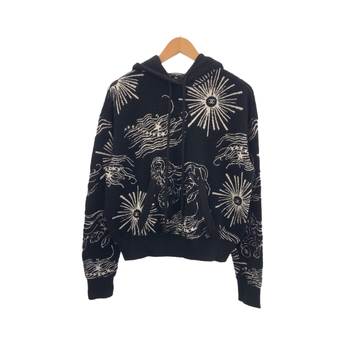 超美品 ライオン ココマーク サイズ34 ブラック 黒 ホワイト コットン P72134K10333 パーカー レディース 504510