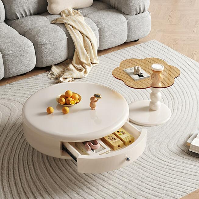 高級ラウンドコーヒーテーブルリビングルームモダンミニ丸いテーブル　円形テーブルクリーム風回転コーヒーテーブル　センターテーブル素敵テーブル