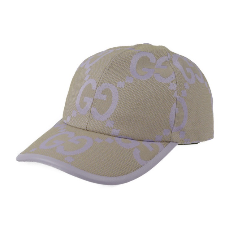 新品未使用展示品 GUCCI グッチ キャップ 735011 ベースボールキャップ ジャンボGG 表記サイズ S 56cm キャンバス レザー ベージュ系 ライトパープル系 帽子 本物保証 中古
