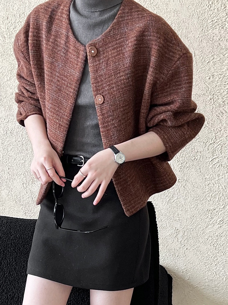 フランスのラウンドネック織物ツイード短いセクション小さな香りの風のジャケット女性2024秋の新時代の削減トップス