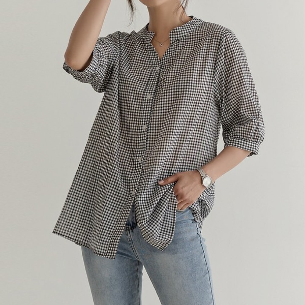(Elysia) バーネントチェック半袖ブラウス
