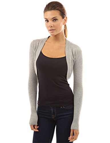 PattyBoutik Womens Bolero Shrug Light Knit Cardigan (Light Heather Gray S)