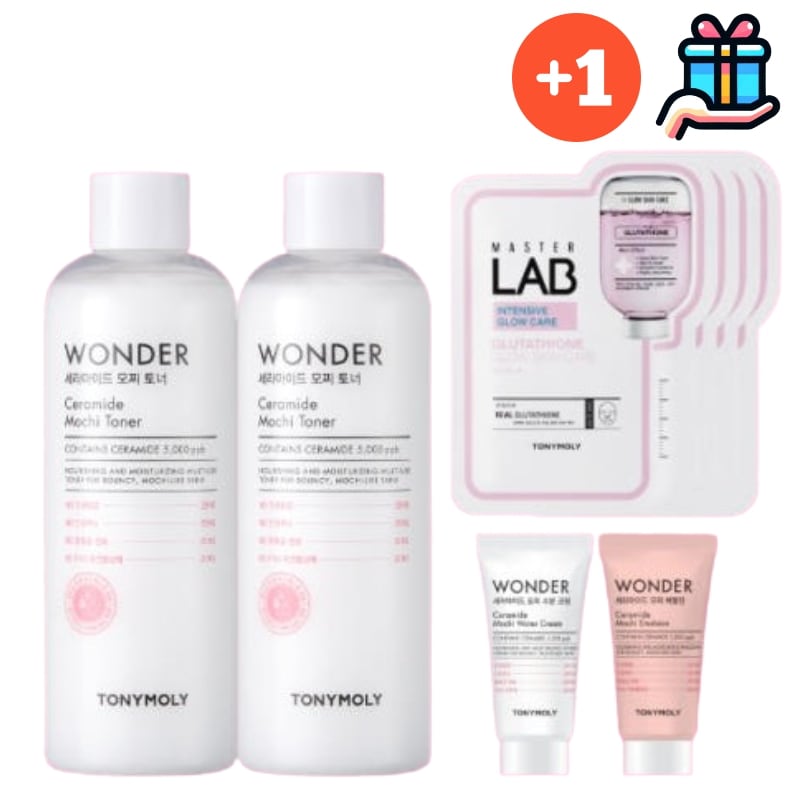 [水分セット1+1] ワンダー セラミド モチ トナー セット 500ml +500ml 全1000ml +マスクパック 本品4枚 +エマルジョン30ml + 水分クリーム30ml スキンケア 基礎化
