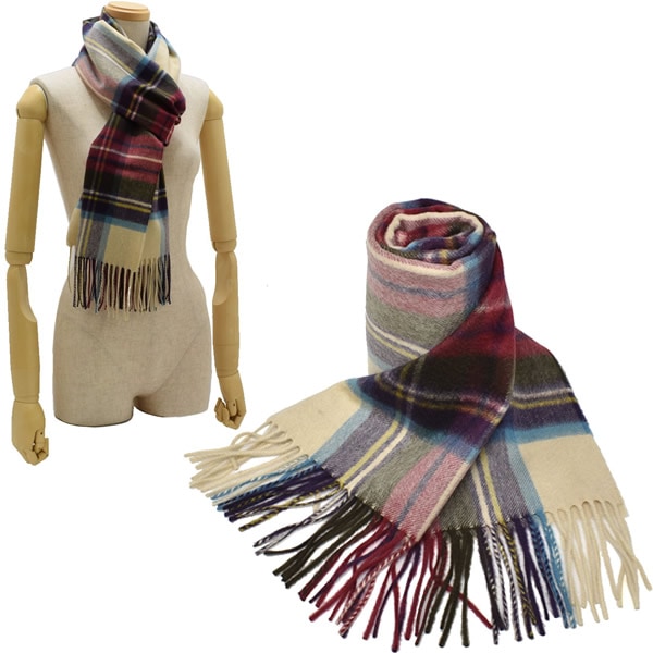 マフラー WA000057KU0010 WA57 中判 ストール マフラー カシミア 100％ チェック メンズ レディース Hes Dre Stewart