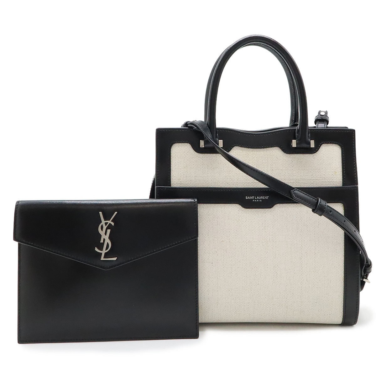 YSL アップタウン スモール ハンドバッグ 2WAYショルダー コーティングキャンバス ナチュラル 56120