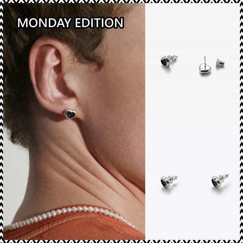 MONDAY EDITION BABY HEART BLACK EARRINGS