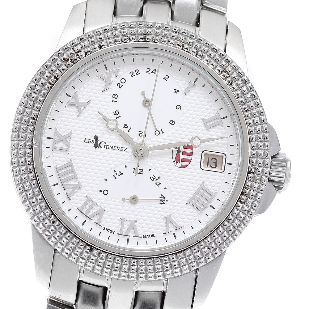 レ・ジェネヴェ LES GENEVEZ 81005 パワーリザーブ デイト 自動巻き メンズ 保証書付き_923317【中古】