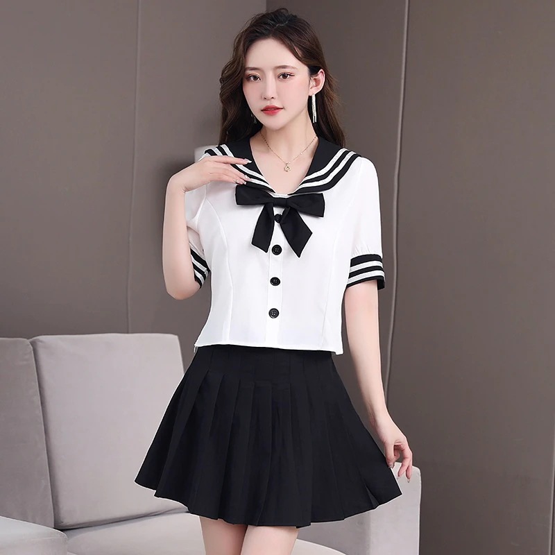 【1つ買うと10つ無料】海軍白い船乗りjkユニフォームの女子生徒タイ半袖学校制服cosカレッジスタイル