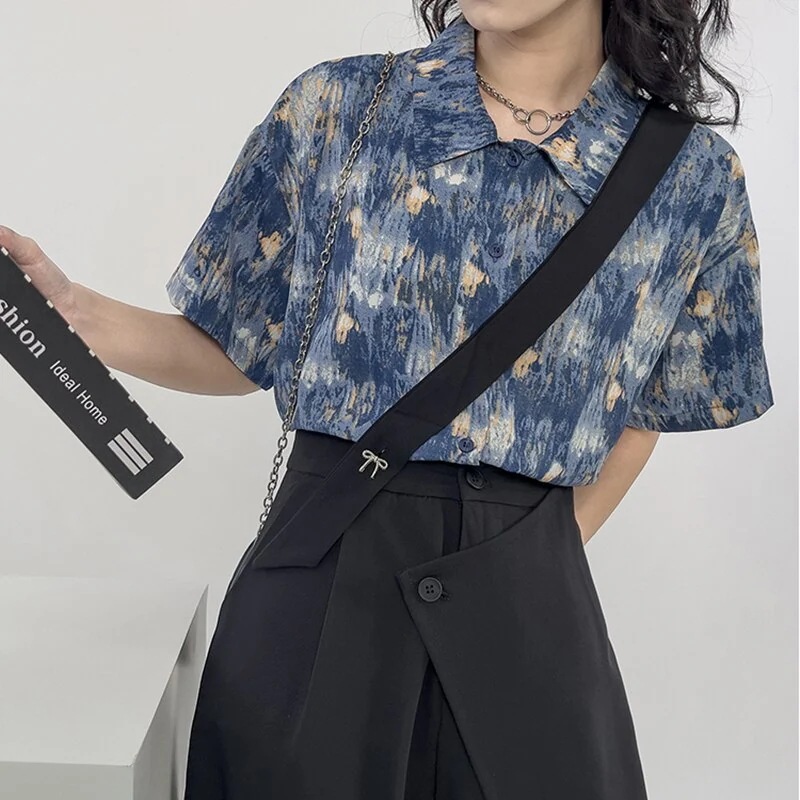 タイダイ柄 シャツ 柄シャツ ブラウス 半袖 レディース レトロトップス 合わせやすい ポロシャツ 通勤