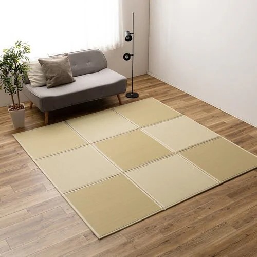 【メーカー直送品】萩原 い草風たためる連結畳 綾模様 9面 約225×225×1.1cm グリーン