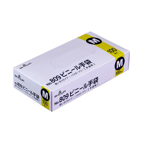 (まとめ）ショーワグローブ No.809ビニール手袋 パウダーフリー M 半透明 NO809-M 1箱（100枚）(×10セット)