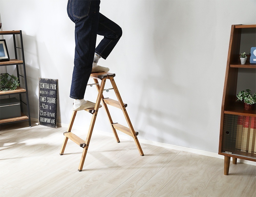 スツール 木製 椅子 おしゃれ 踏み台 チェア ステップ ハイスツール いす イス 折りたたみ インダストリアル 天然木 完成品 高さ79cm