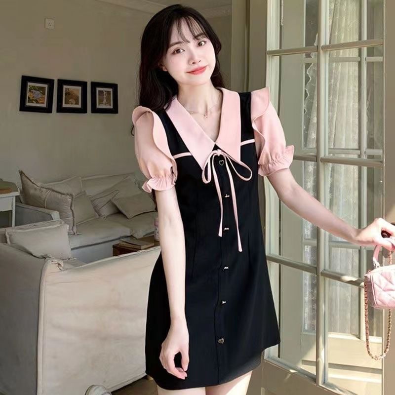 ロリータドレス 春夏 海軍領 ワンピース 着痩せ セーラー服