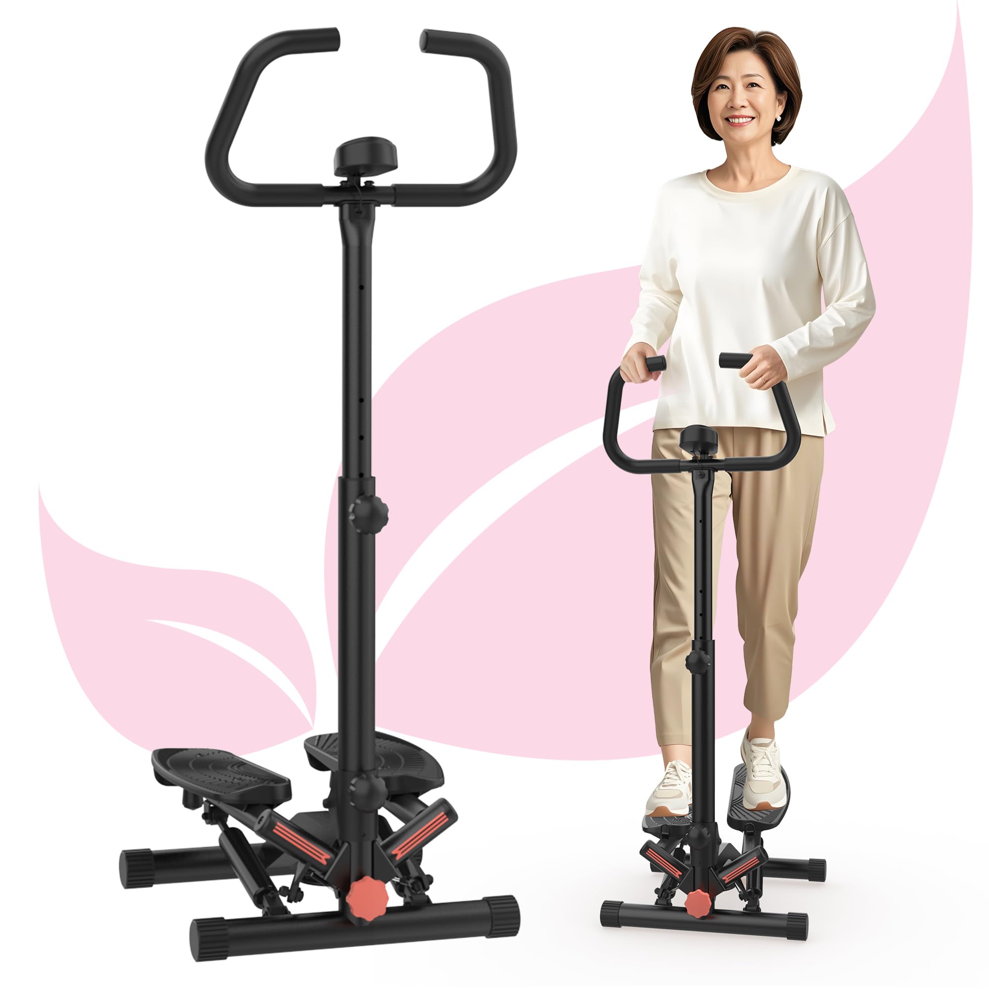 I-uki Sport 健康ステッパー 組立簡單 足踏み健康器具 ツイストエアロステッパー 静音 負荷調整付き モニター/ハンドル/専用パワーバンド付き 踏み台で全身トレーニングと筋トレ 室内運動不足