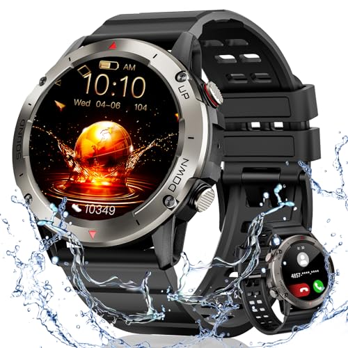スマートウォッチ【2024アップグレード 軍用規格 Bluetooth5.3通話】着信/LINEなどアプリ通知 IP68防塵防水 スポーツウォッチ 100＋運動モード GPS運動記録 歩数計 400m
