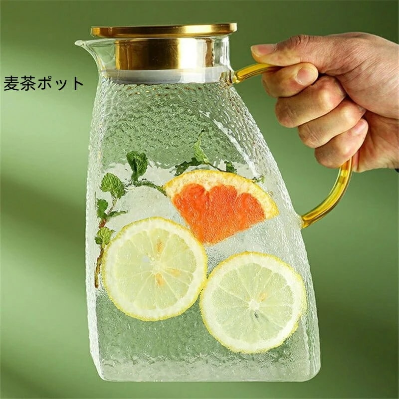 麦茶ポット ティーポット 耐熱 大容量 水差し ドア 洗いやすい 耐冷 ガラスポット 直火対応 ガラス 広口 スリム ポケット