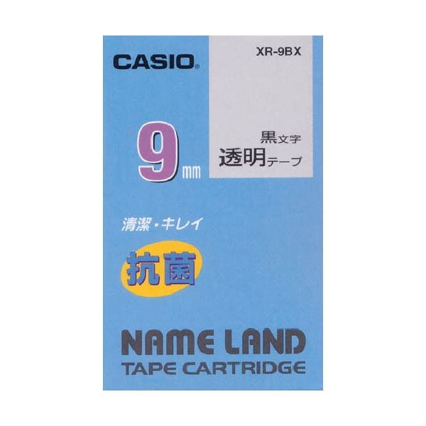 (まとめ) カシオ NAME LAND 抗菌テープ9mm×5.5m 透明/黒文字 XR-9BX 1個 (×10セット)