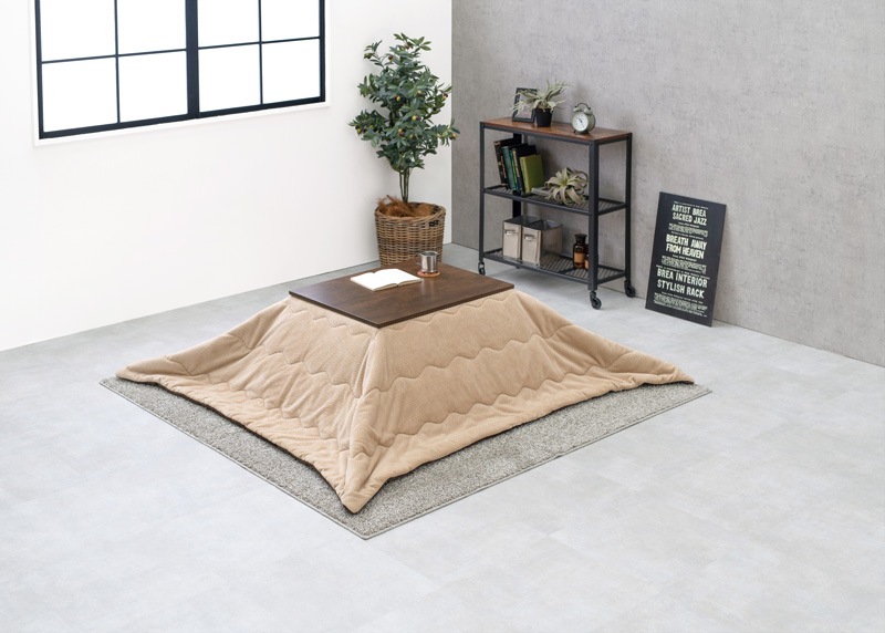 こたつセット こたつ うす掛布団 2点セット ダークブラウン/ベージュ 75x60cm ヴィンテージテイスト 継足 オールシーズン コタツ テーブル