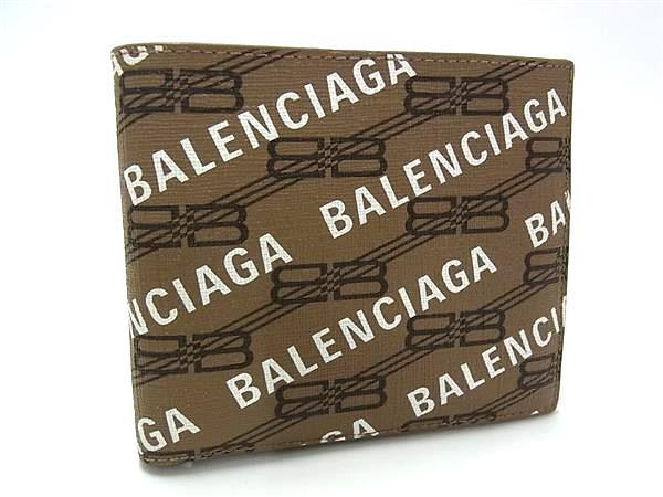 二つ折り財布 SIGNATURE SQUARE FOLDED COIN WALLET 594315 ブラウン系 PVC レザー メンズ ロゴ【本物保証】