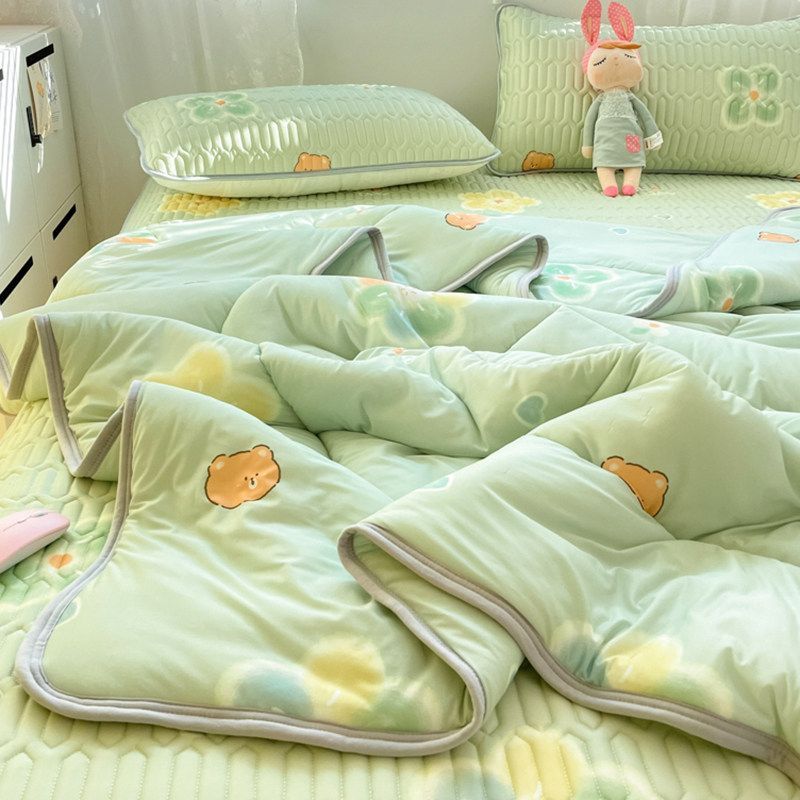 夏用冷感アイスシルクエアコン夏用掛け布団ベッド4点セット冬用ラテックス涼感マットシーツクーリングパッド