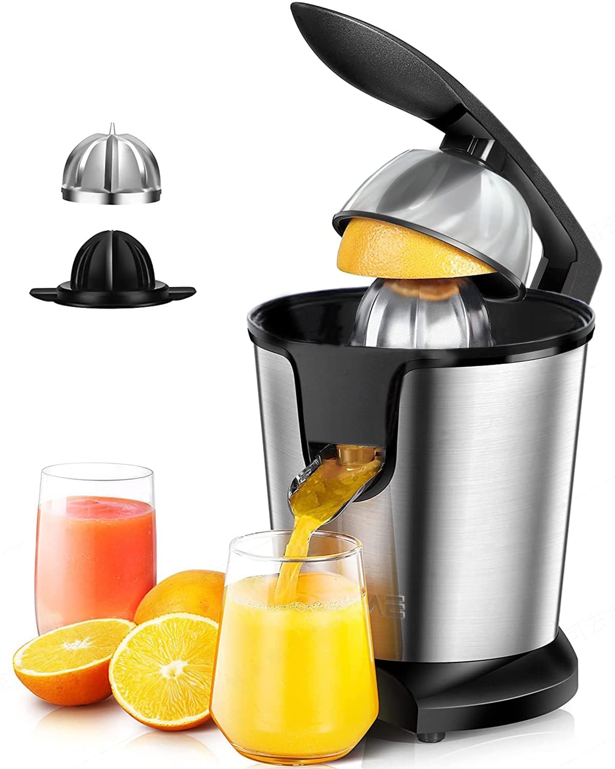 ステンレススチール シトラスジューサー ジュース絞り器 電動オレンジジュー 圧力活性化電動ジューサー スロージューサー 110V PSE認証済 日本語の取扱説明書