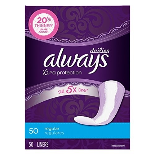 生理用品 Always Xtra Protection Daily Liners, Regular, 50 Count - Pack of 6 (300 Total Count)