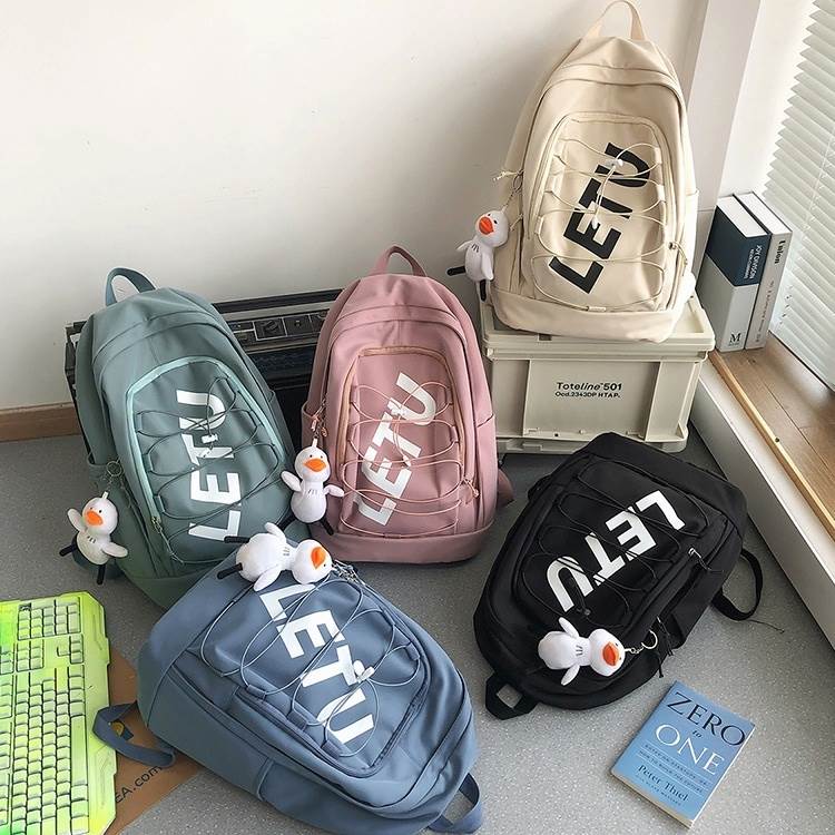 5syoku バッグ リュック バッグパック 鞄 bag ジッパー 大容量 A4 縦型 リュックサック レディース 女の子 レトロ かわいい ロゴ 英字 韓国っぽ 緑 白 クリーム オフホワ